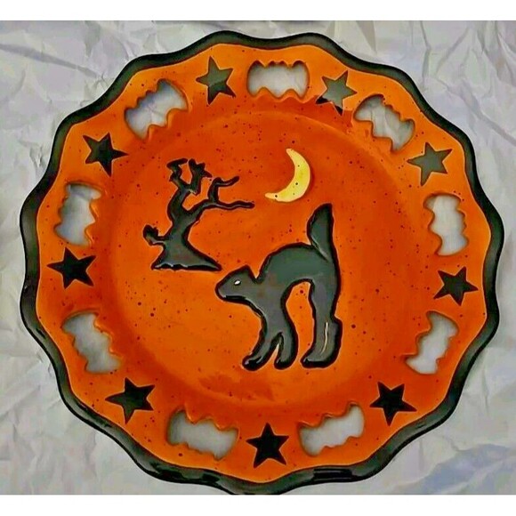 Rare Garden Ridge Halloween 4 Plates Ghost Witch Haunted House Cat Moon Star Bat - Picture 5 of 8